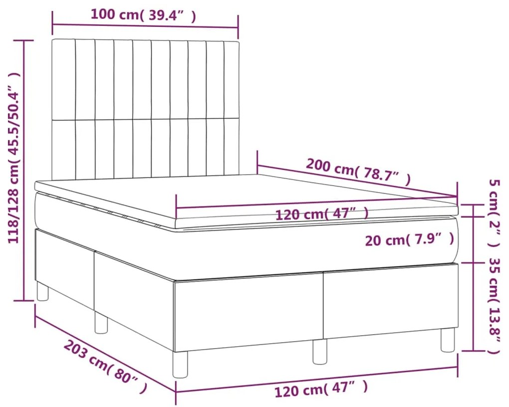 Cama boxspring com colchão 120x200 cm veludo cinzento-escuro