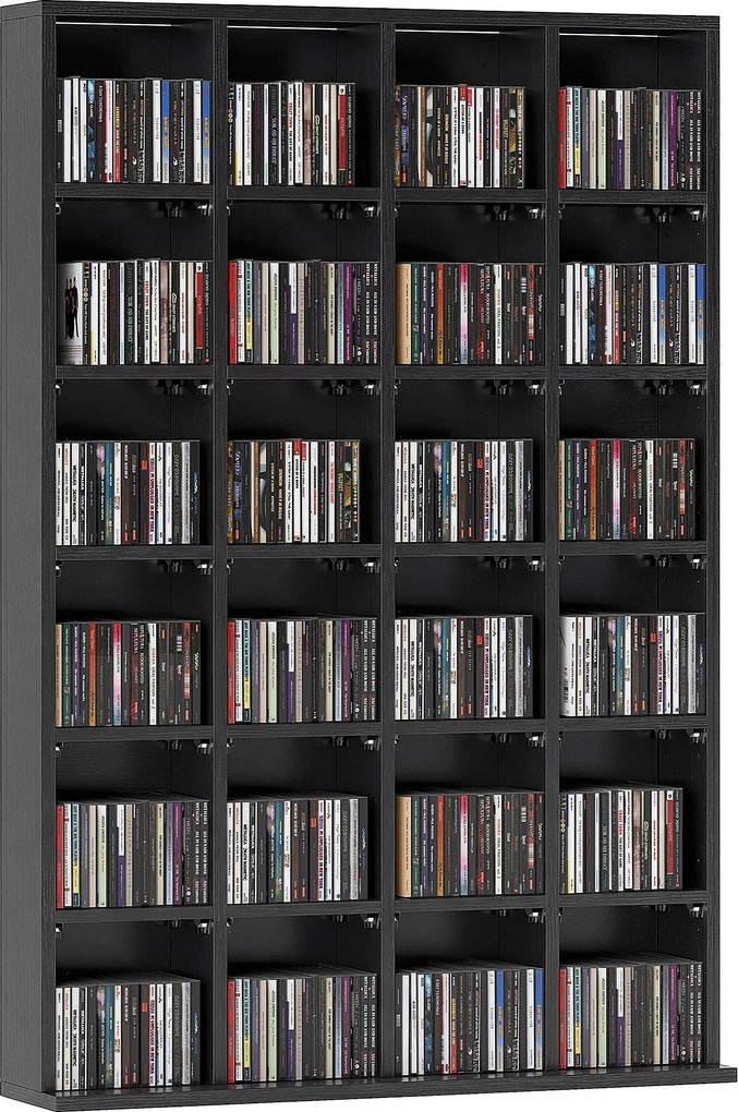 Móvel multimédia com capacidade para 456 CDs/336 DVDs - estante de madeira com prateleiras ajustáveis, 89 x 130,5 cm, preto