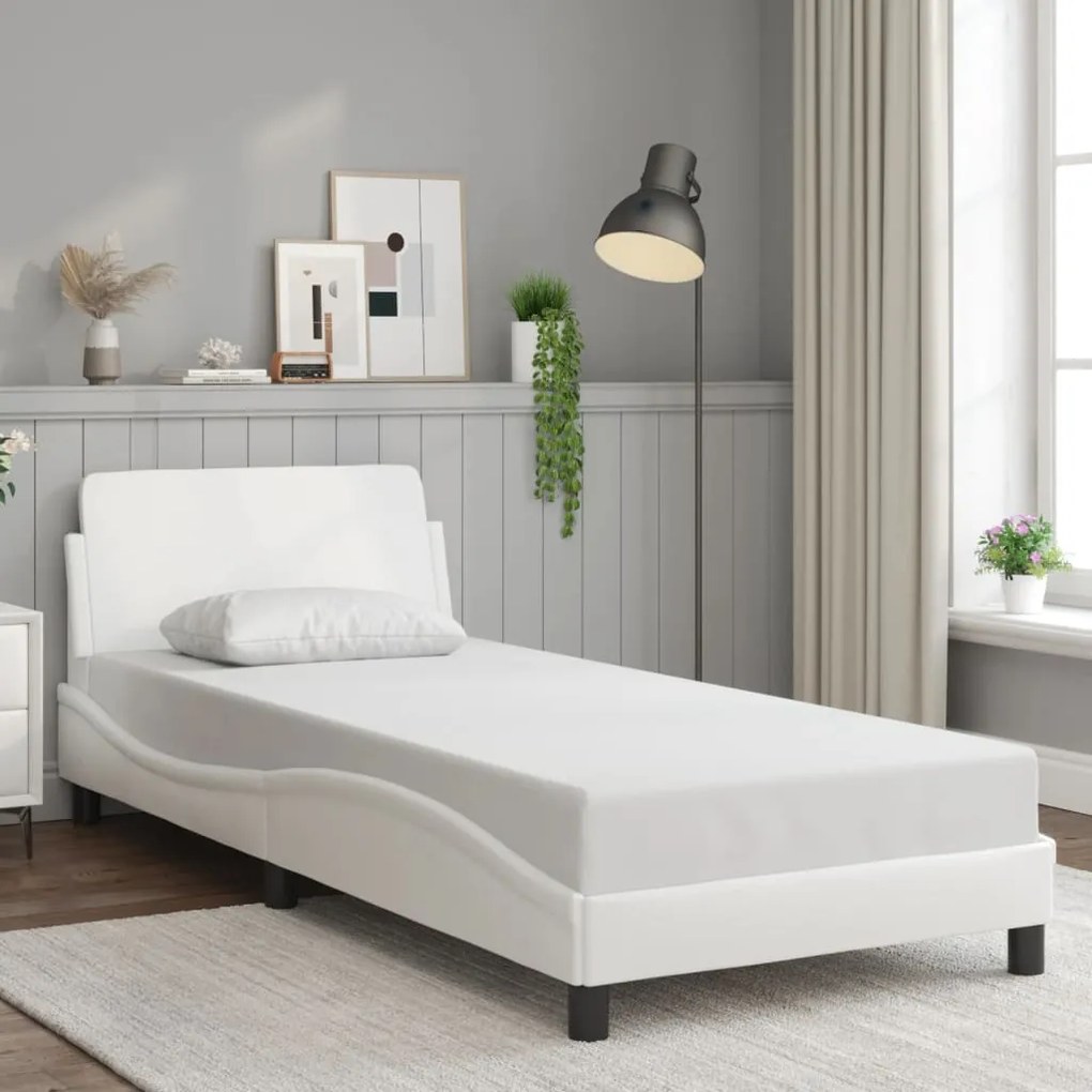 Estrutura de cama c/ cabeceira couro artificial 80x200cm branco