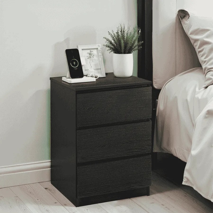 Conjunto de 2 mesas de cabeceira 35 x 40 x 59 cm modernas com 2 tomadas CA e 2 portas USB Pretas