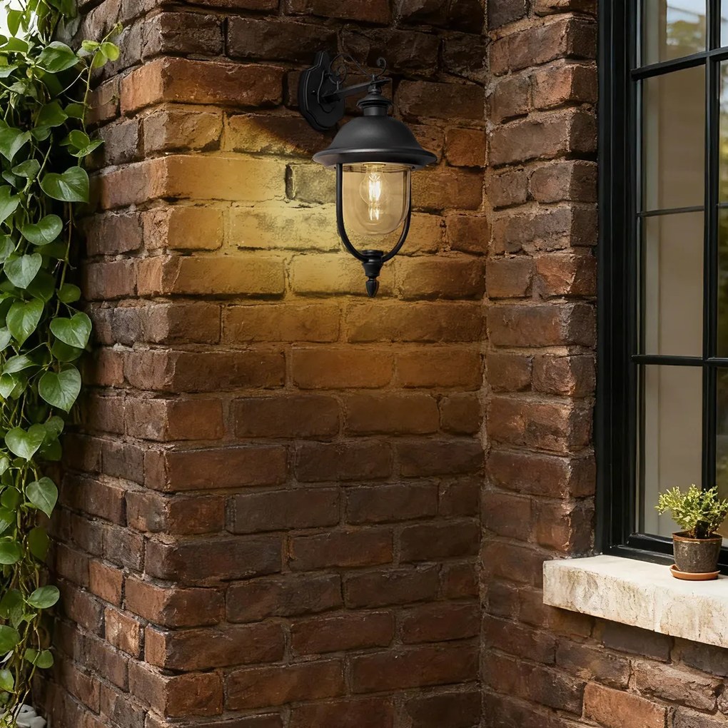 Candeeiro de Parede Exterior Clássico Preto com Vidro Transparente IP44 - Genoa