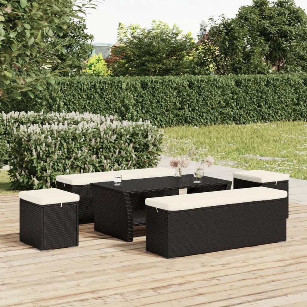 319394 vidaXL Otomanas com almofadões 2 pcs 40x30x40 cm vime PE preto