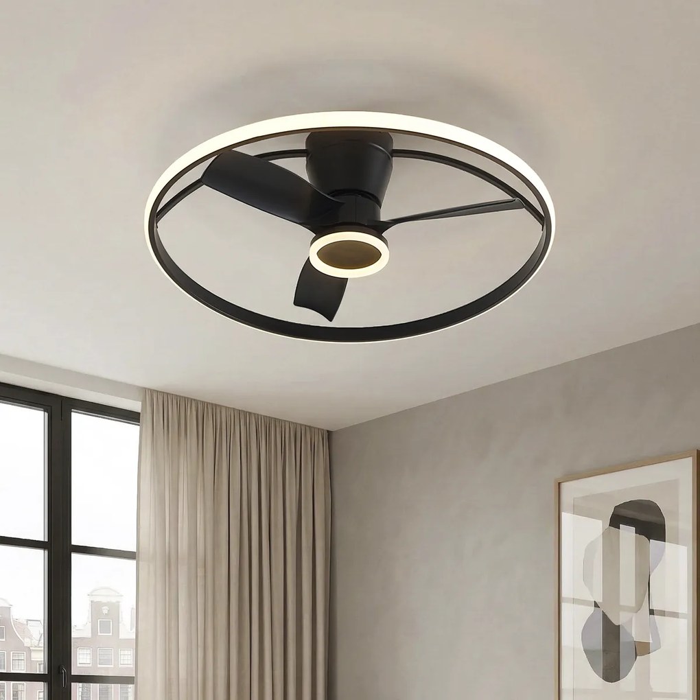 Ventilador de teto preto com LED e controlo remoto - Steer
