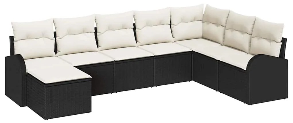 Conjunto de Sofá de Jardim de 8 Peças com Almofadas Pretas Rattan Poli