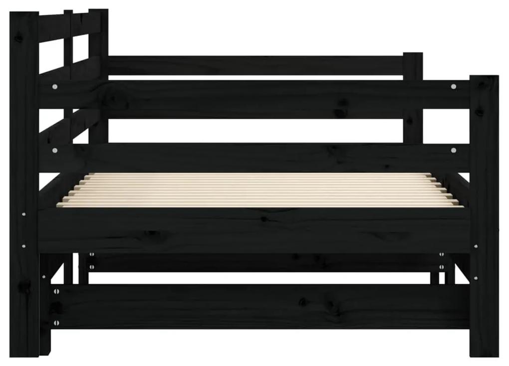 Sofá-cama com gavetão 90x190 cm madeira de pinho maciça preto