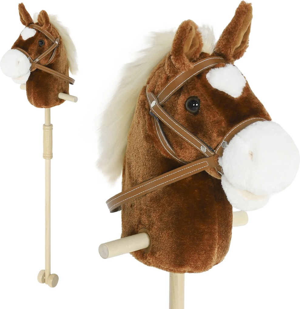 Cavalo com Pau de Madeira Sons e Rodas Cavalo de Brinquedo 95x25x27 cm Castanho