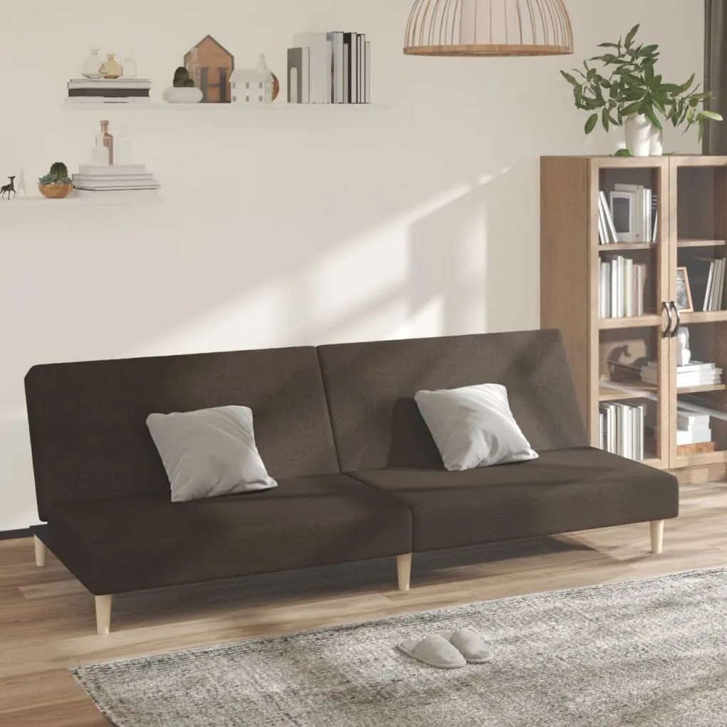 vidaXL Sofá-cama de 2 lugares tecido castanho-escuro