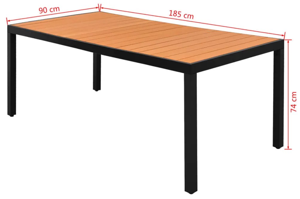 Mesa de jardim em alumínio e WPC 185x90x74 cm castanho