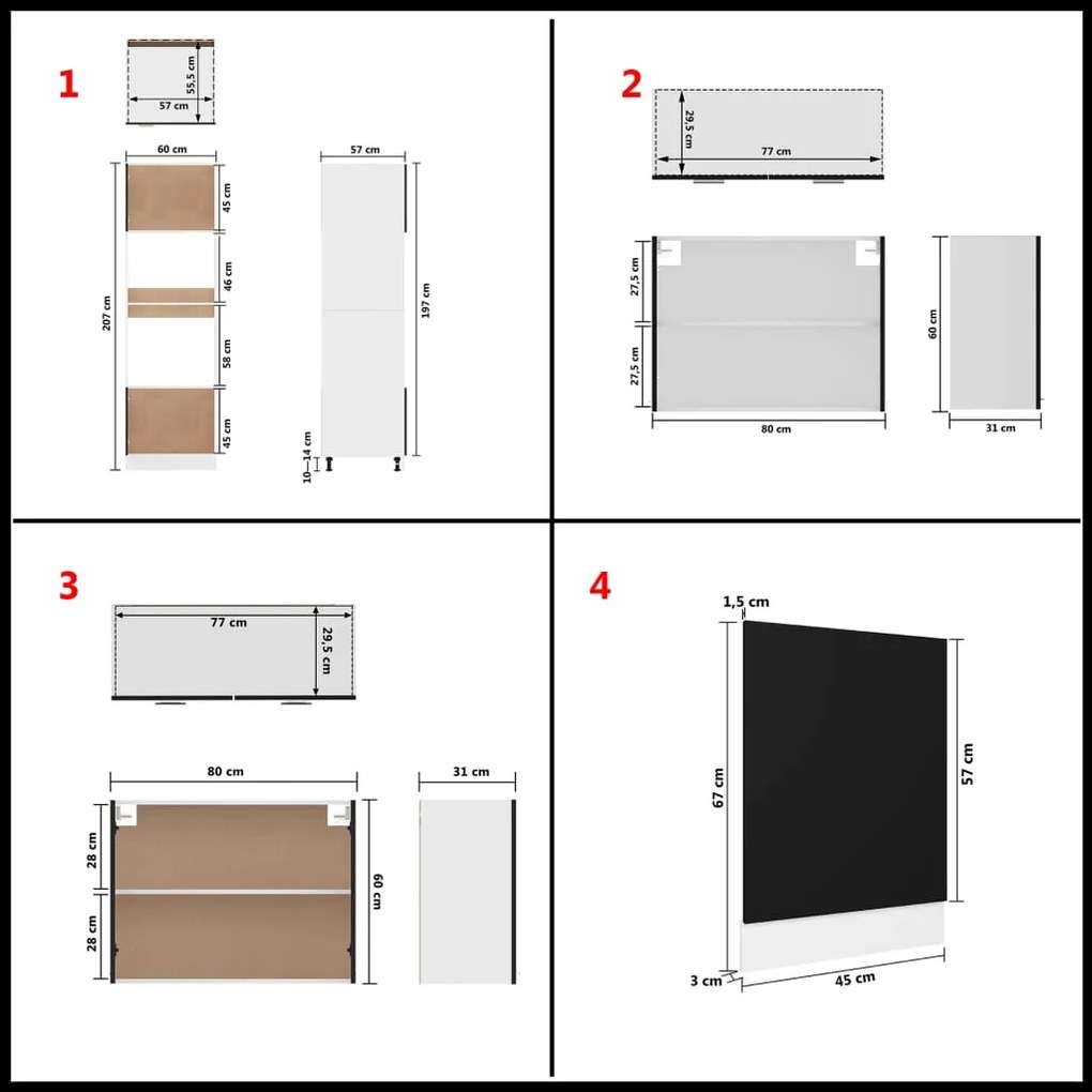 7 pcs conjunto armários de cozinha contraplacado preto