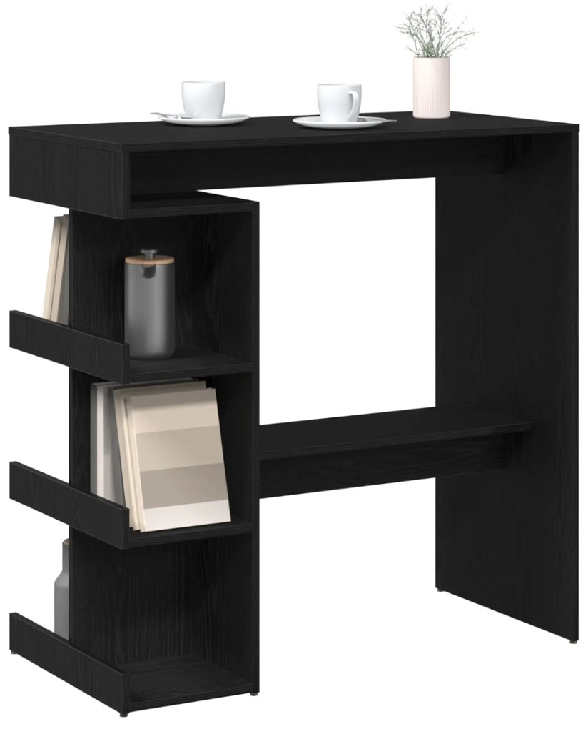 Mesa de Bar em Carvalho Preto com Prateleira de Armazenamento, 100x50x