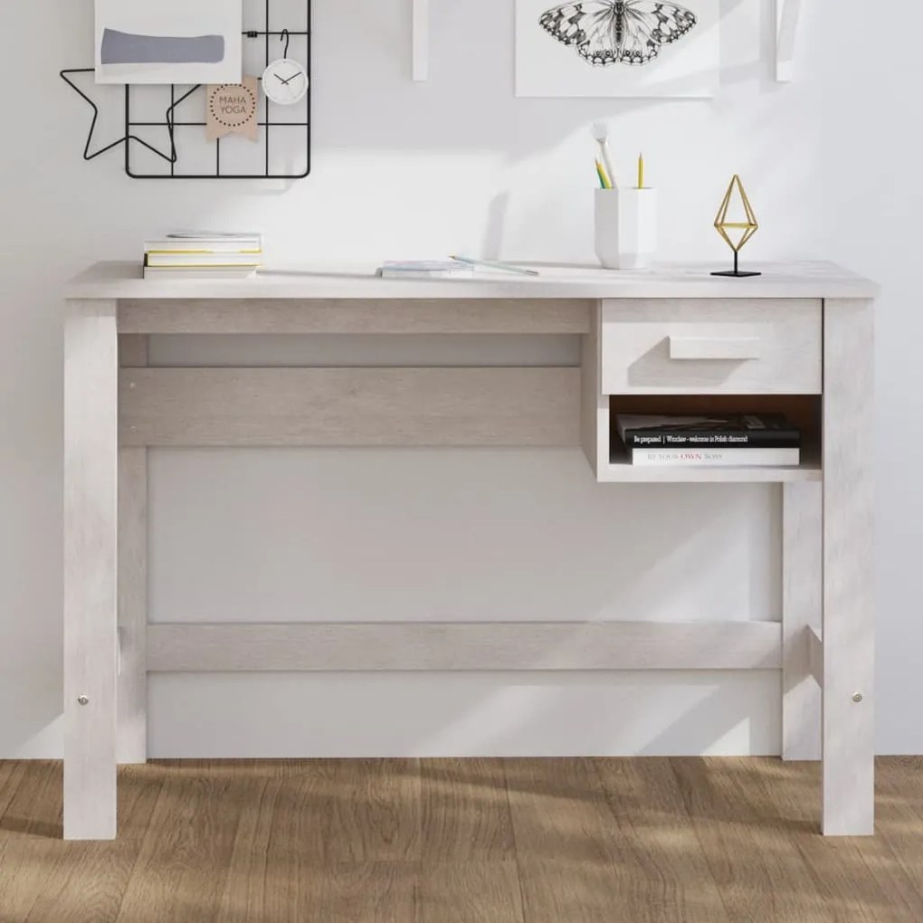 Secretária 110x40x75 cm pinho maciço branco