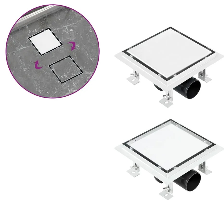 Ralo chuveiro tampa plana/inserção ladrilho 15x15 cm aço inox.