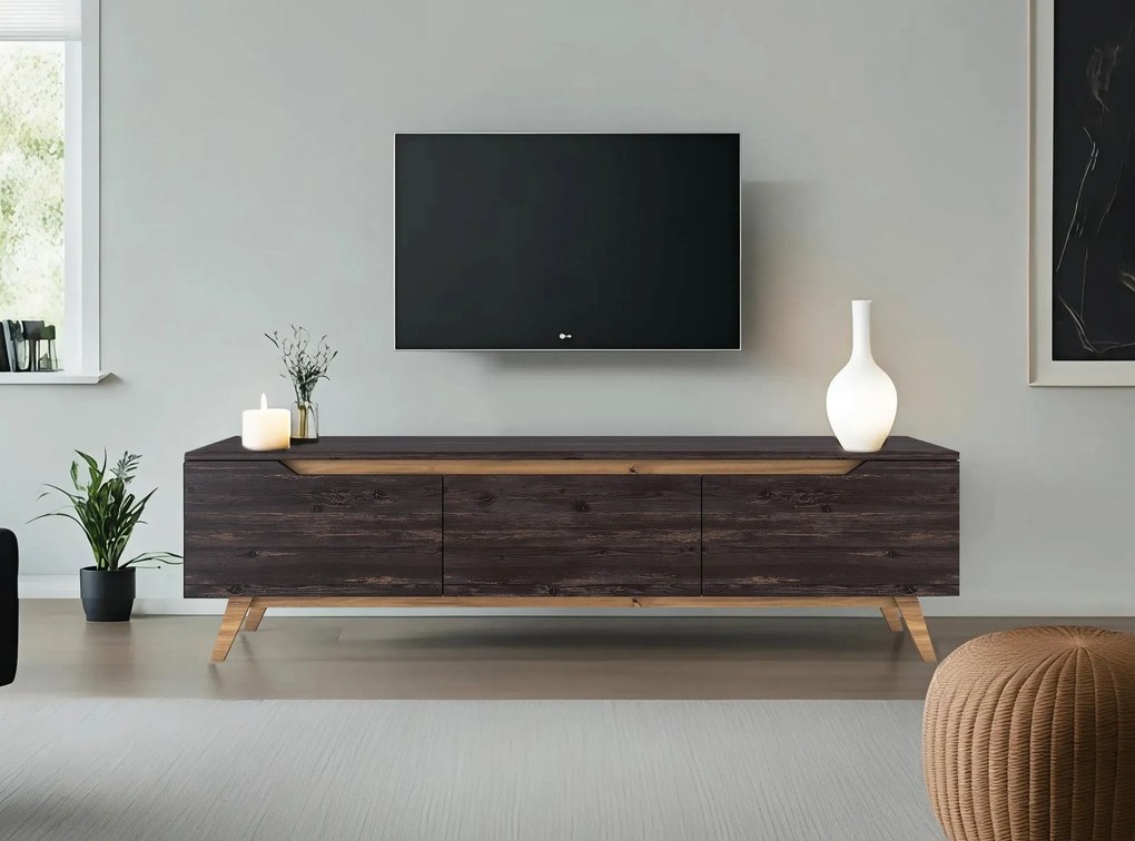 Móvel de TV D1 – Preto e Nogueira – 180 cm x 48,6 cm x 35 cm