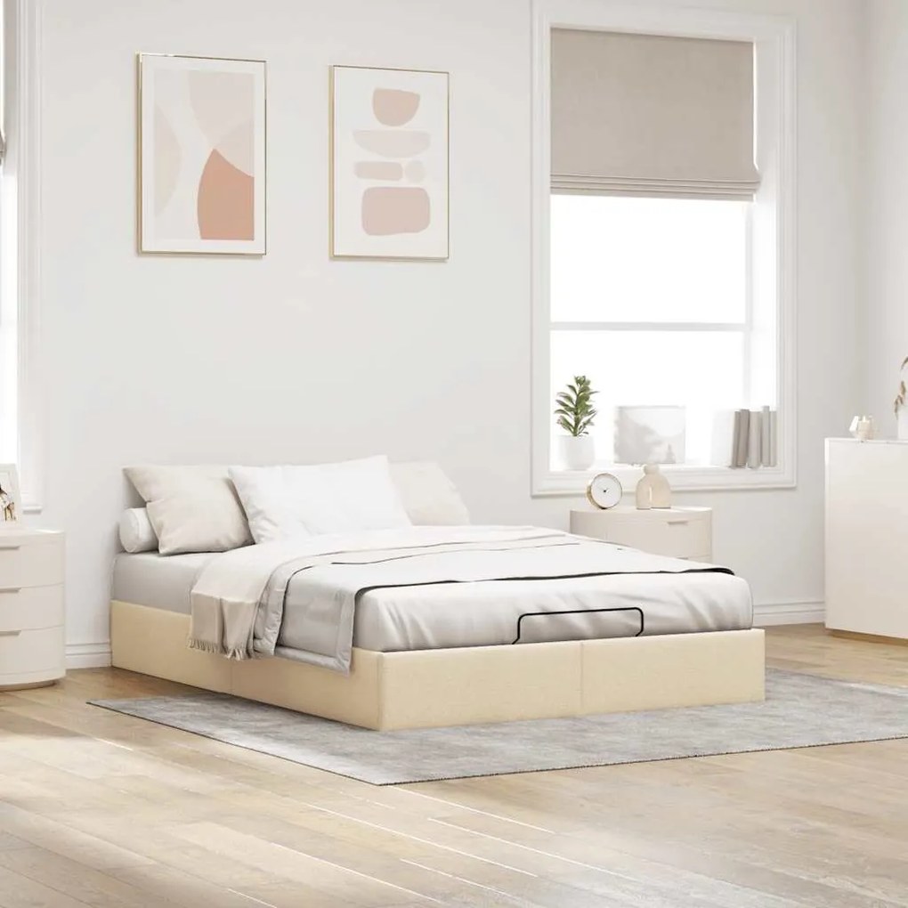 Estrutura cama otomana sem colchão 140x200 cm tecido cor creme