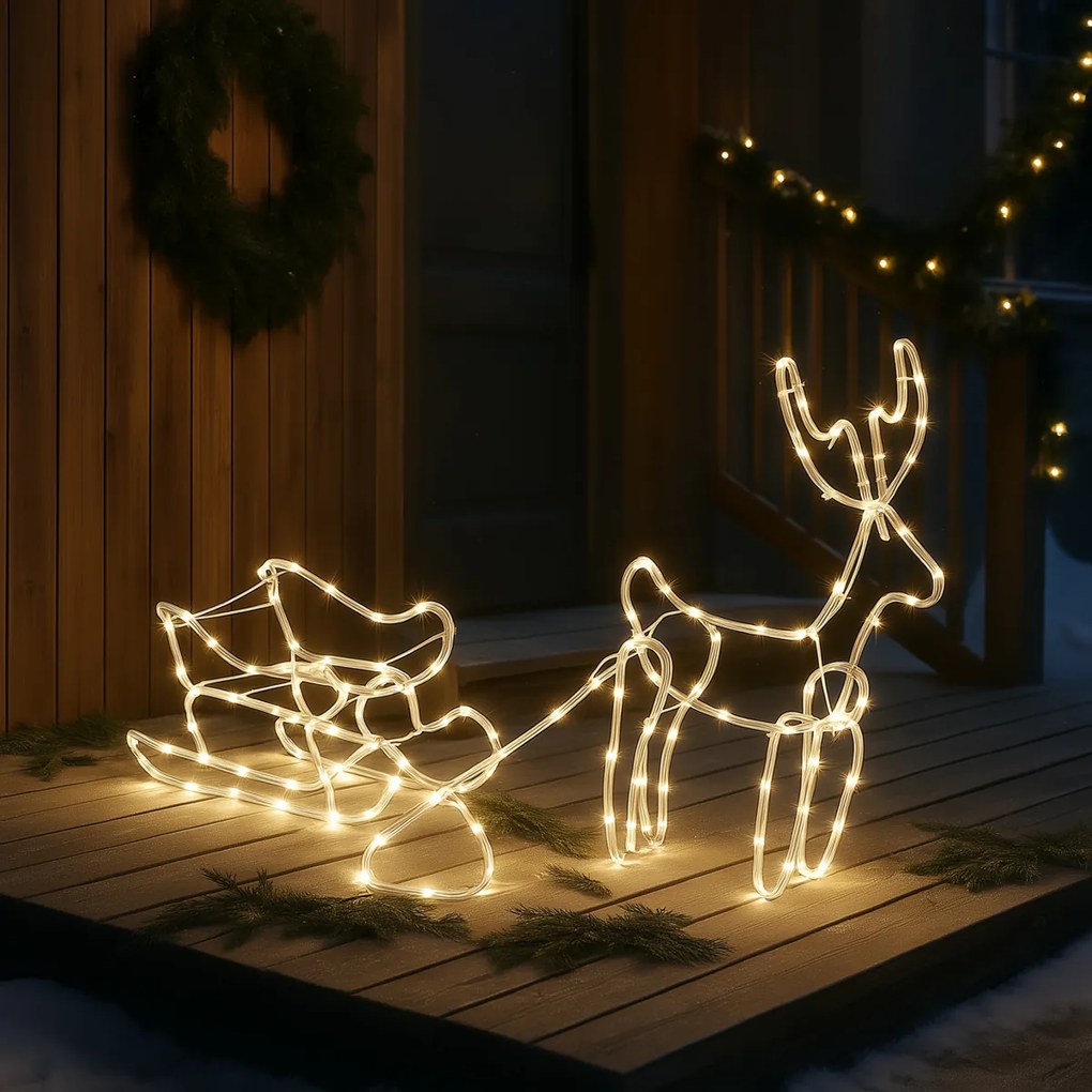 Candeeiro de pé de Natal Rena com Trenó 116cm Incl. LED com Temporizador IP44 - Sori