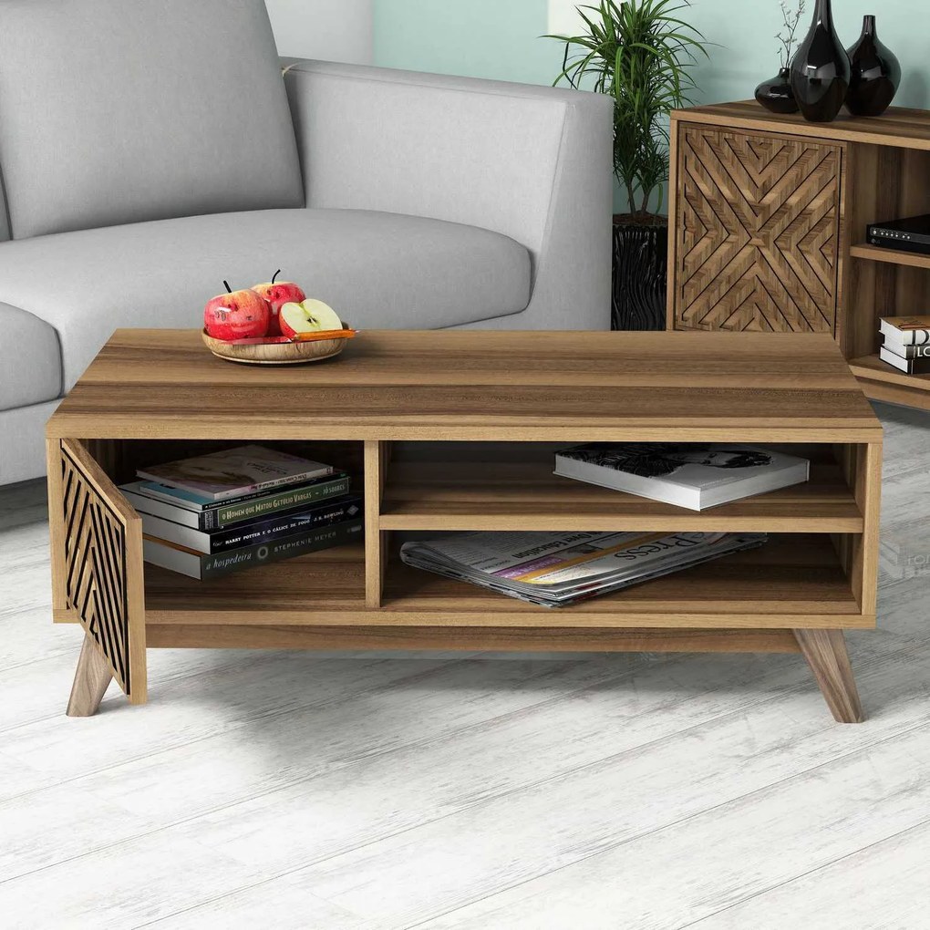 Mesa de Centro "Inci" – 105x60x38.2 cm – Nogueira - Design Moderno