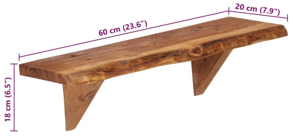 Prateleiras de parede 2 pcs 60x20x18cm madeira de acácia maciça