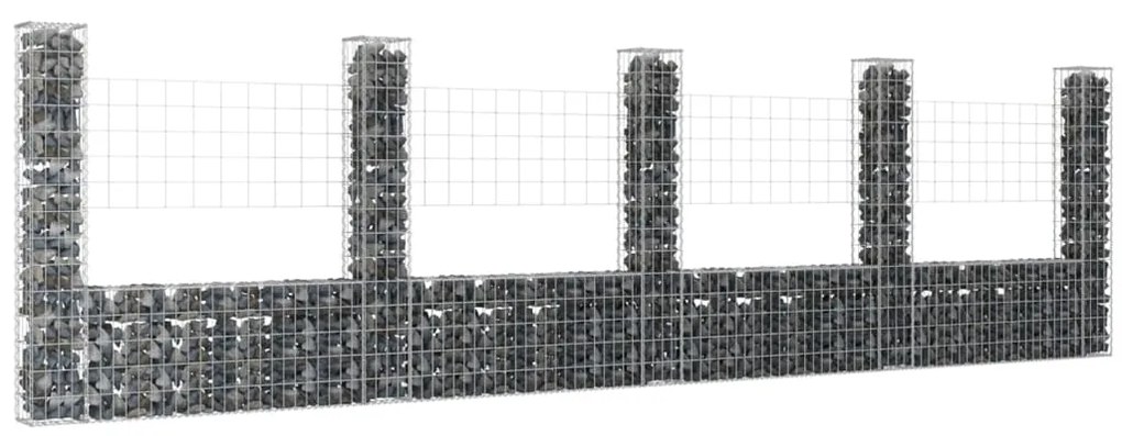 vidaXL Cesto gabião em forma de U c/ 5 postes 500x20x150 cm ferro