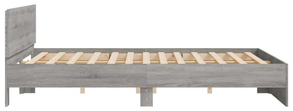 Estrutura cama c/ cabeceira/luzes LED 200x200cm cinzento sonoma