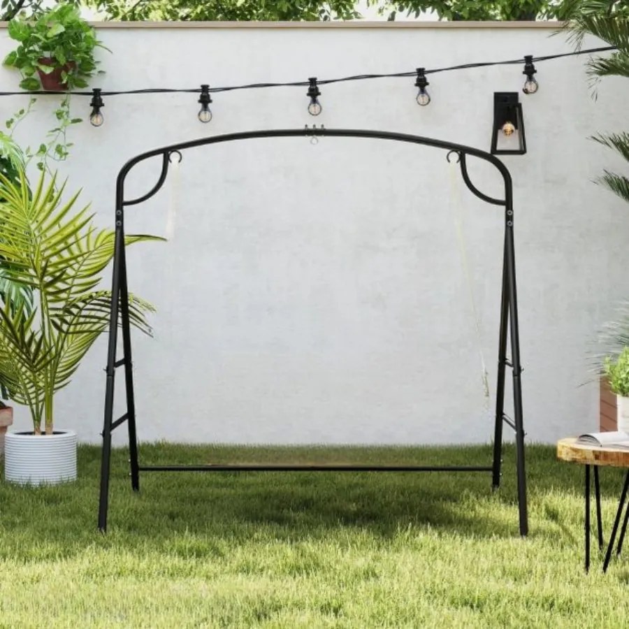 Suporte metálico de baloiço ou rede jardim Carga 300 kg com 4 barras de suporte 2 métodos de suspensão Preto