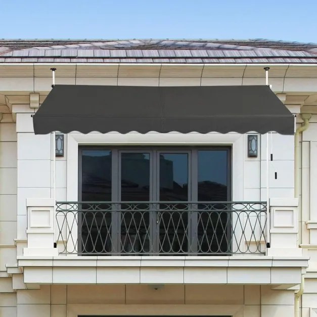 Toldo para terraço exterior 350 x 125 cm ajustável em altura 2-3 m com manivela manual e toldo manual resistente às intempéries para jardim e varanda