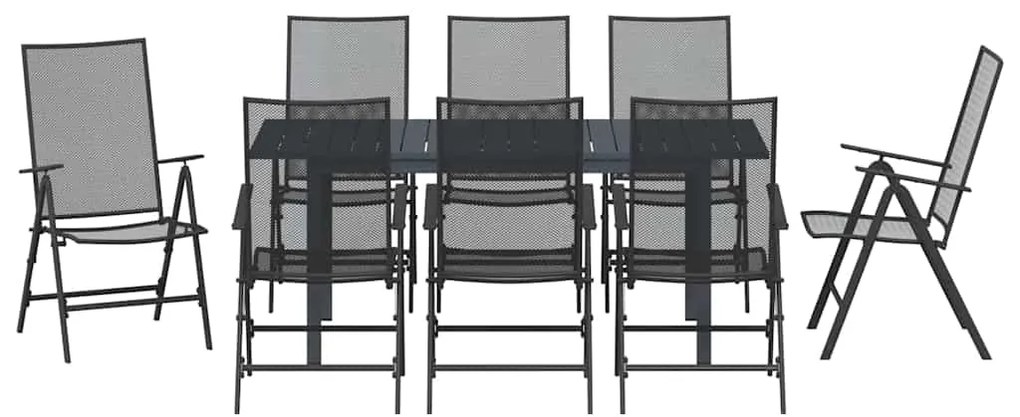 Conjunto de Jantar para Jardim Manual 9 pcs Preto Grande
