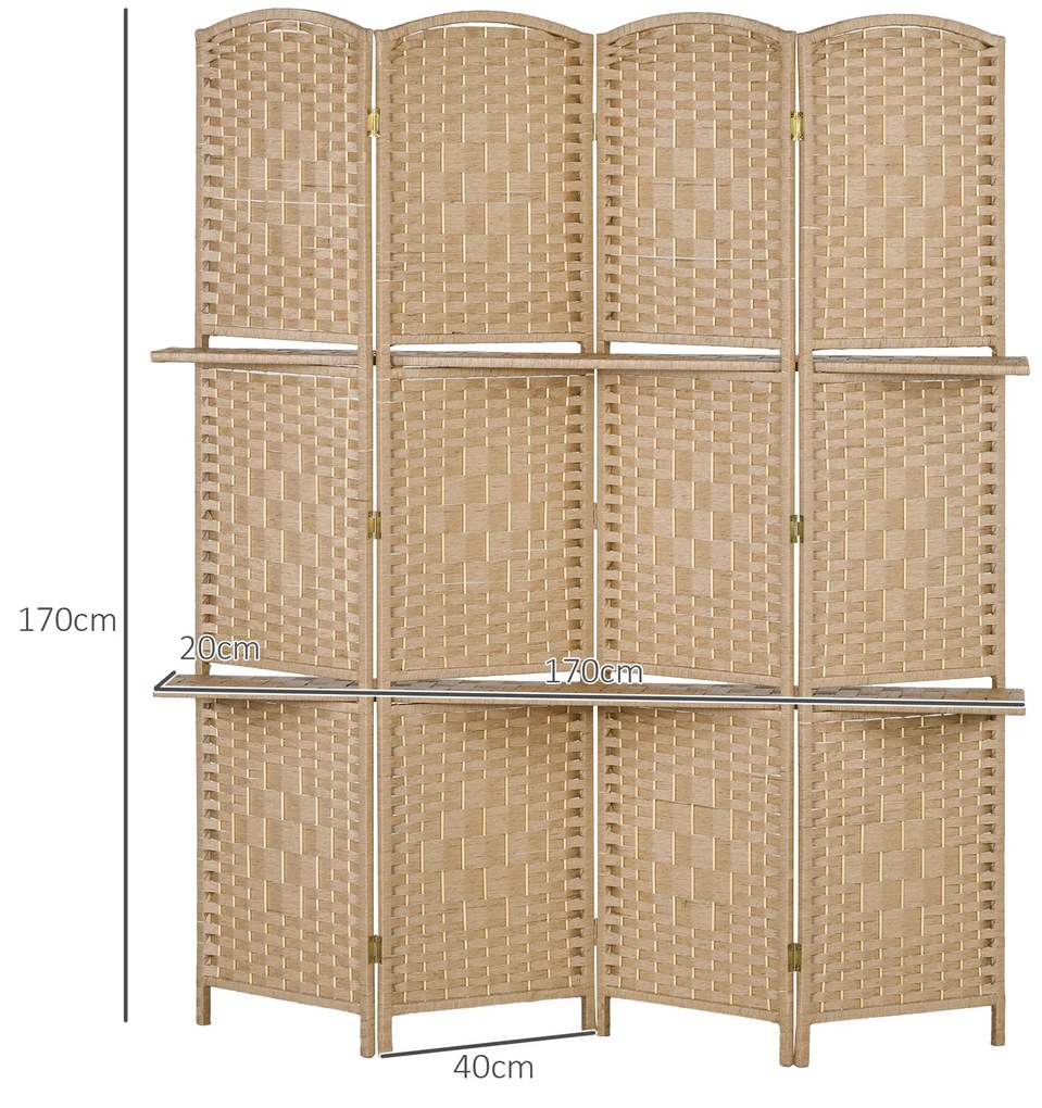 Biombo de 4 Painéis 160x170 cm Separador de Ambientes Dobrável com 2 P
