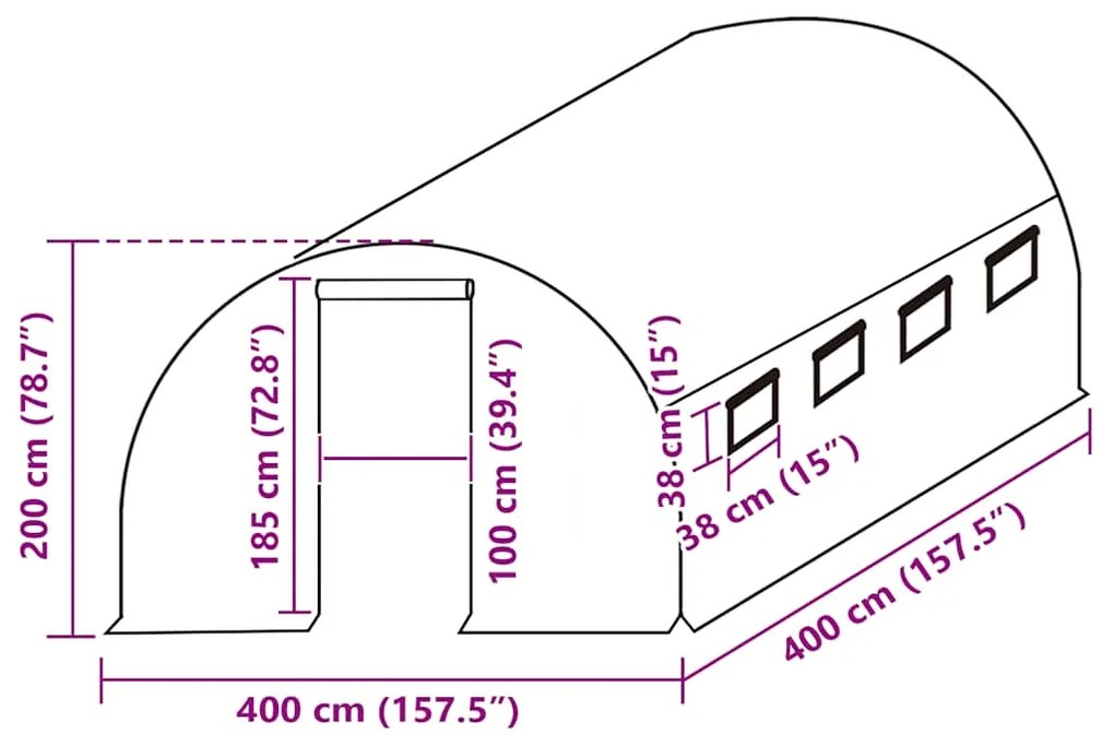 Cobertura de substituição p/ estufas 16 m² 400x400x200 cm verde