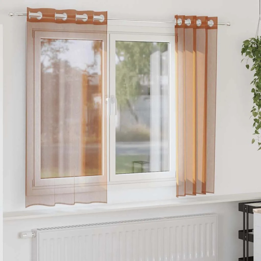 Cortinas de voile com ilhós 2 pcs terracota