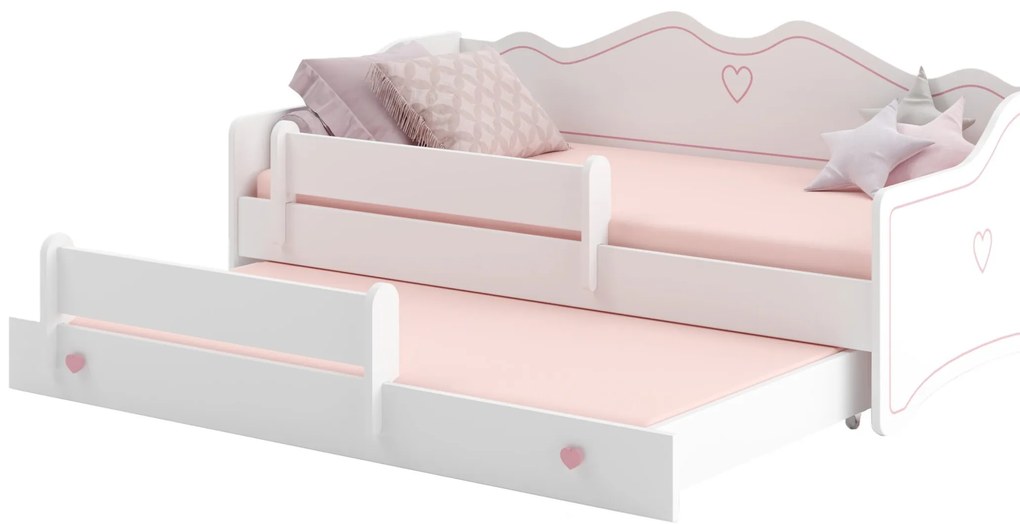 Cama infantil dupla Emma II 160x80 rosa/branco - colchão e estrado incluído