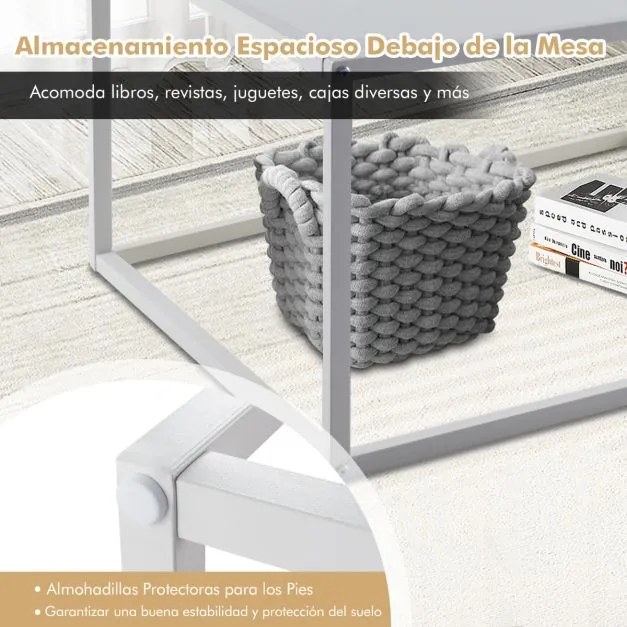 Mesa de centro quadrada moderna com tampo em imitação de mármore Estrutura de aço 70 x 70 x 40 cm Branco