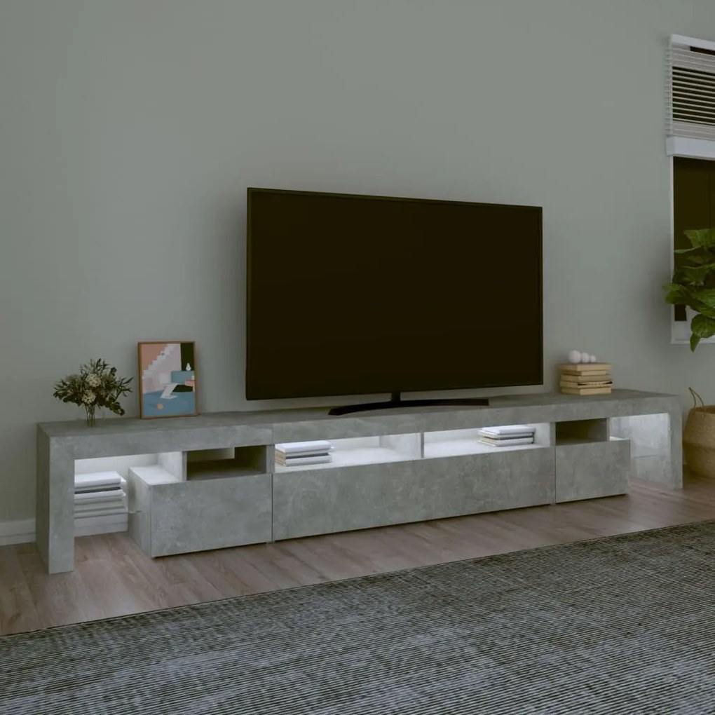 Móvel de TV com luzes LED 260x36,5x40 cm cinzento cimento