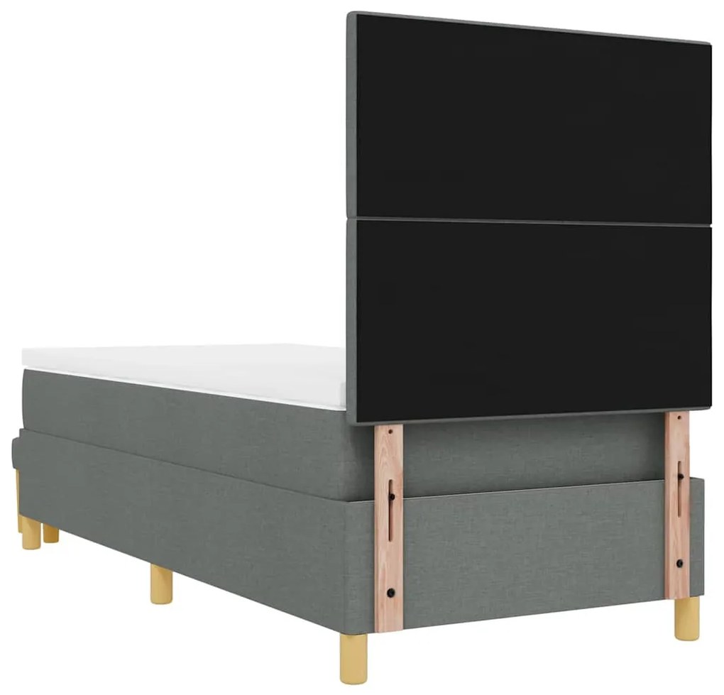 Cama Box Spring com Colchão e Banco Cinza Escura 80x200 cm Tecido
