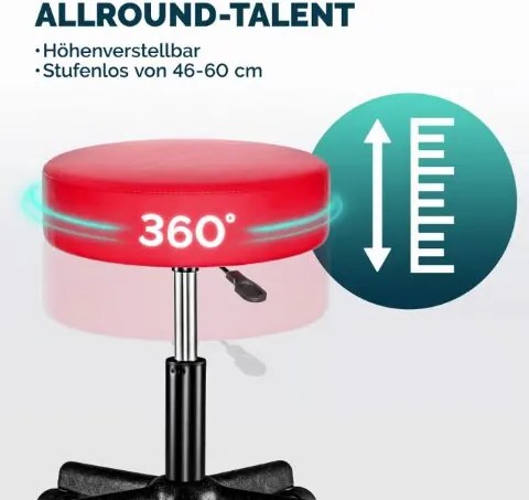 Conjunto 2 bancos trabalaho com rodas 48 x 48 x 46 - 60 cm em couro sintético vermelho