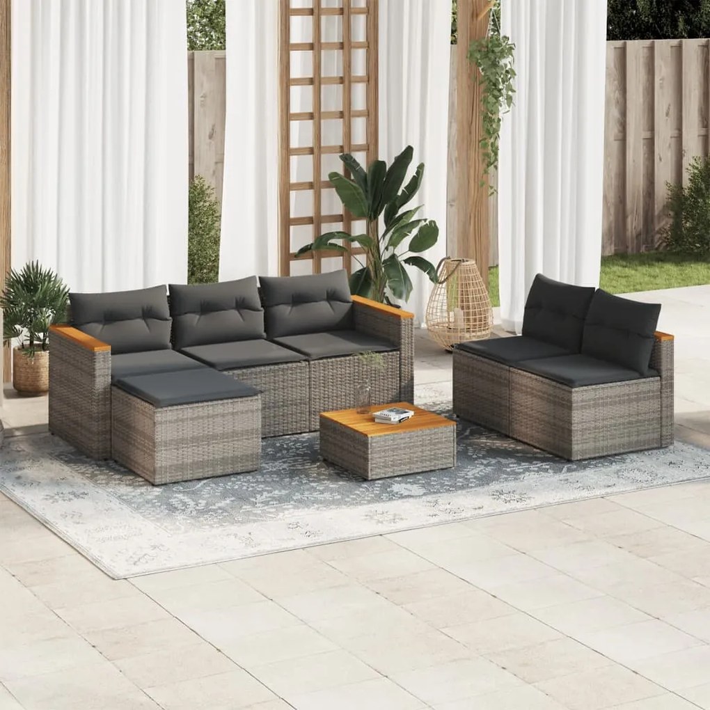 5 pcs conjunto sofás de jardim c/ almofadões acácia e vime PE