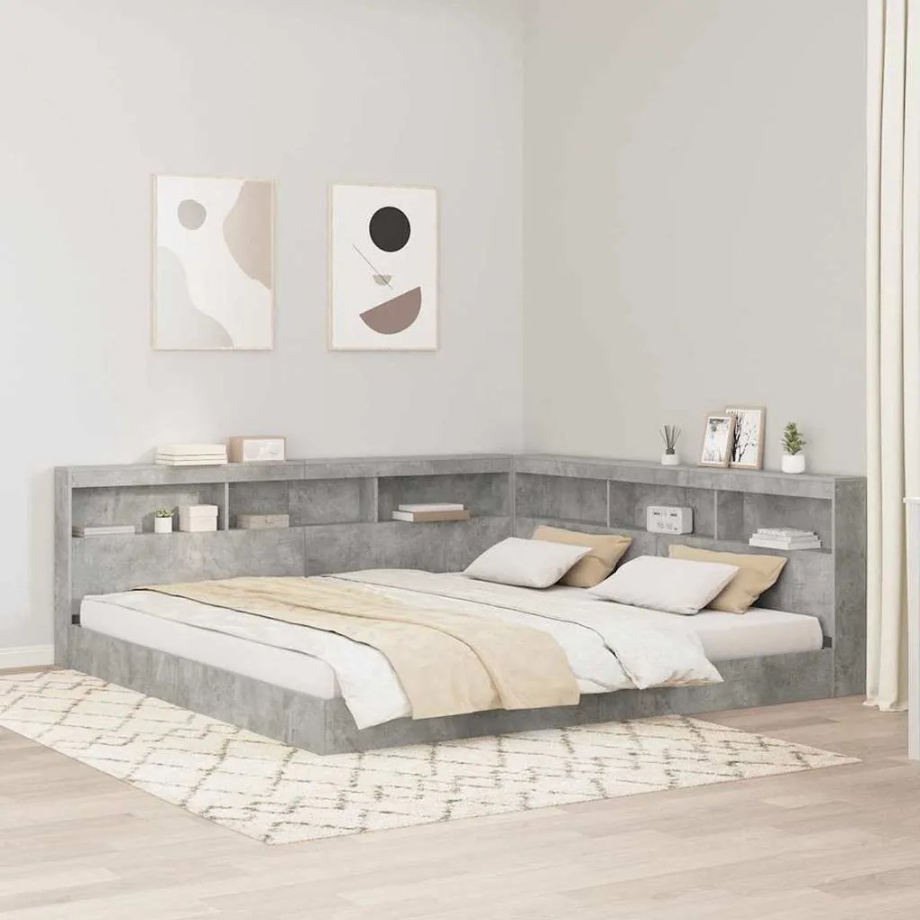 vidaXL Cama estante Cinzento cimento 180 x 200 cm Madeira processada