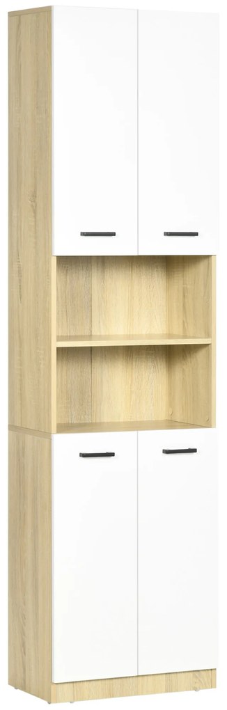 Kleankin Coluna Casa Banho Armário Alto 4 Portas 2 Prateleiras Abertas Ajustáveis Funcional Design Moderno 53x34x196cm Branco Madeira | Aosom Portugal