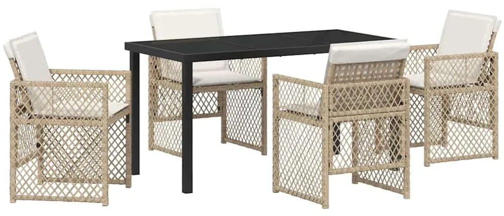 Conjunto de Jantar de Jardim 5 Peças com Almofadas Bege Polirattan