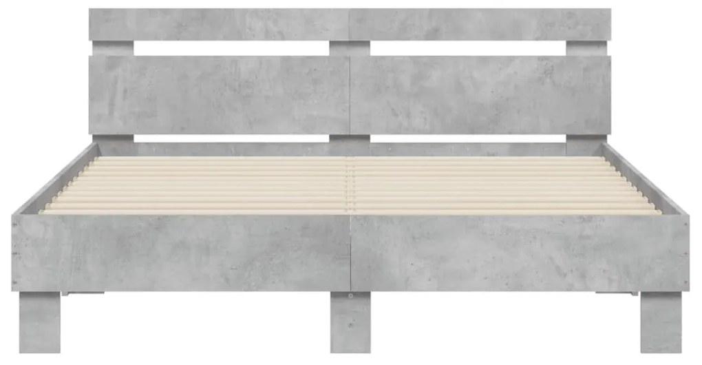 Estrutura cama cabeceira e luzes LED 150x200cm cinzento cimento
