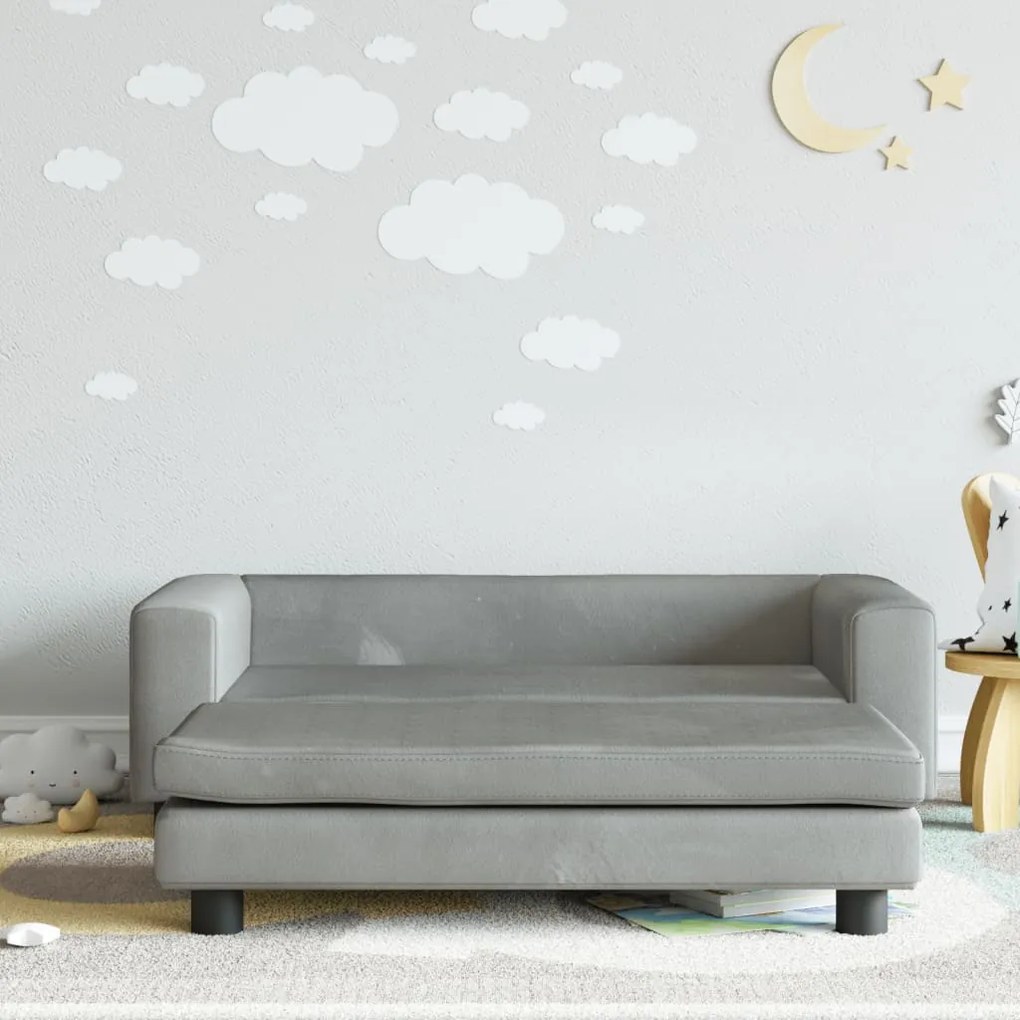 vidaXL Sofá infantil com apoio de pés 100x50x30 cm veludo cinza-claro
