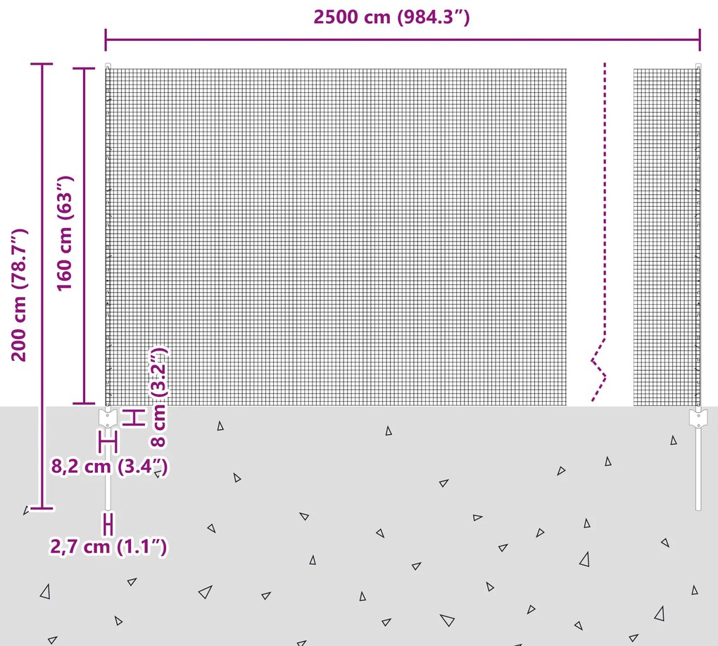 Cerca de Arame Soldado com 22 Postes U Cinza 1.6x25 m Aço