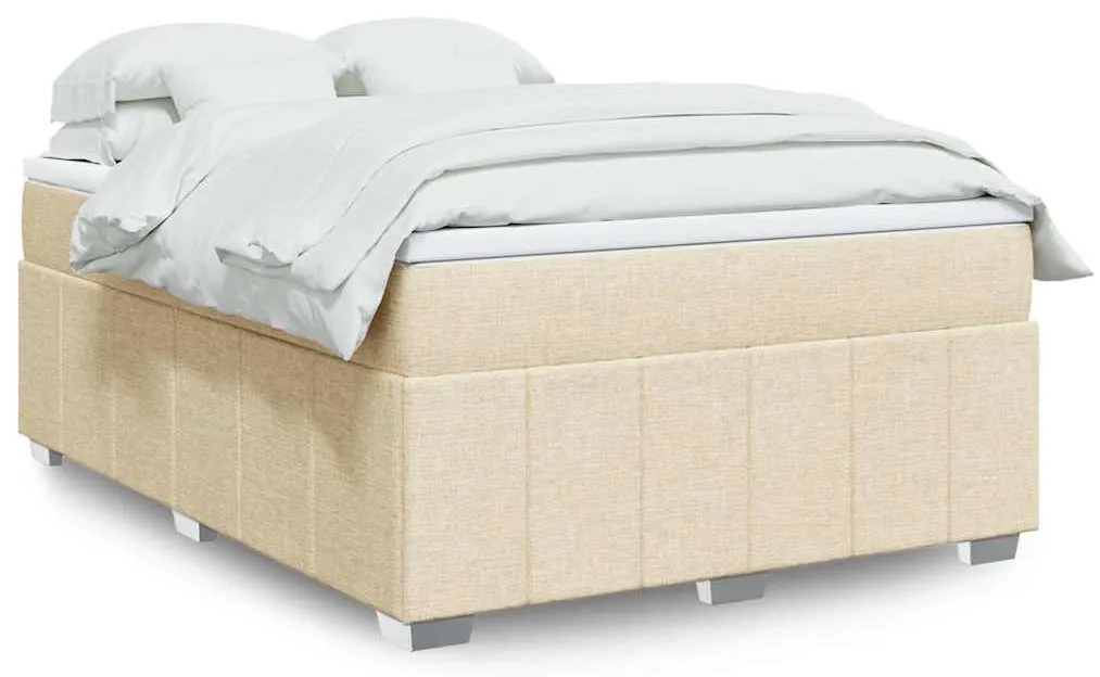 vidaXL Cama com molas/colchão 140x190 cm tecido cor creme