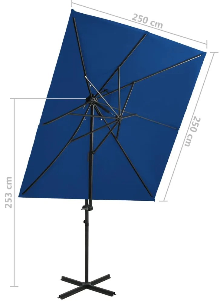 Guarda-sol jardim cantilever toldo duplo 250x250 cm azul-ciano
