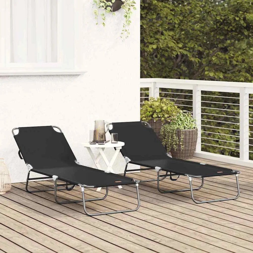 Espreguiçadeira Dobrável 2 pcs Portátil Preta 600D Tecido Oxford