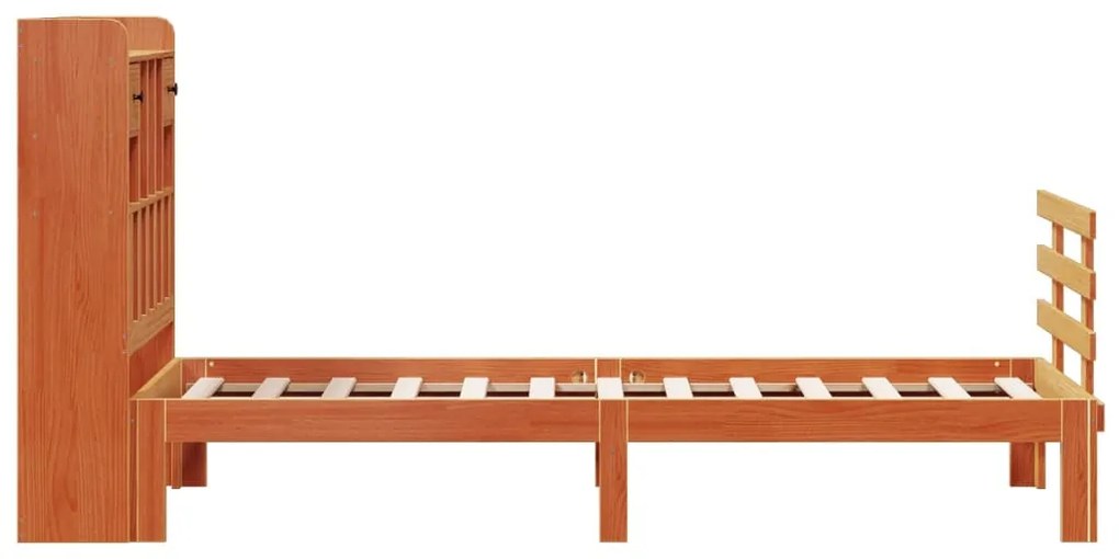 Cama com estante sem colchão 75x190cm pinho maciço castanho-mel