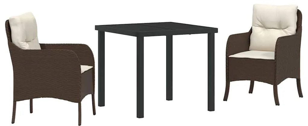Conjunto de Jantar de Jardim de 3 Peças com Almofadas Castanho Vime Po