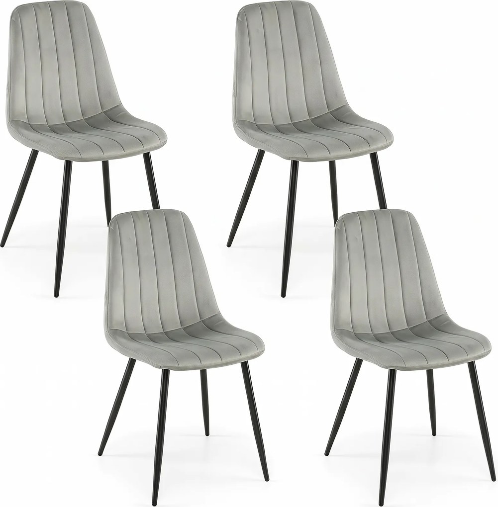 Conjunto de 4 Cadeiras de Jantar, 54 x 44,5 x 87 cm (MESA NÃO INCLUIDA), Estrutura Metálica Reforçada, Cinzento