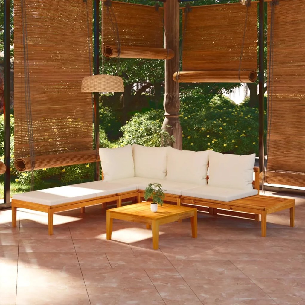 vidaXL 3 pcs conj. lounge de jardim c/ almofadões branco nata acácia