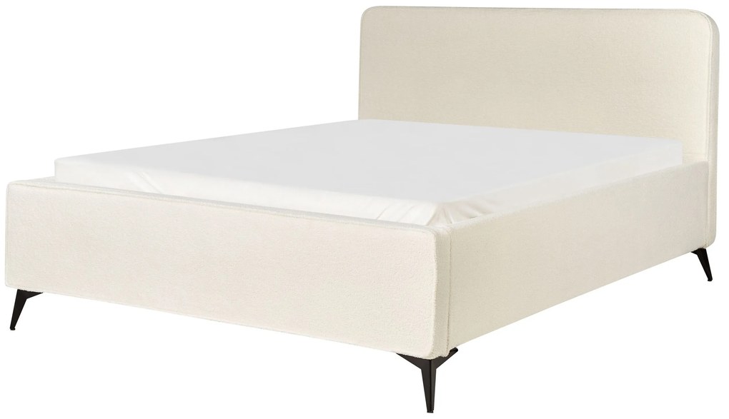 Cama de casal em tecido bouclé creme 160 x 200 cm VALOGNES Beliani