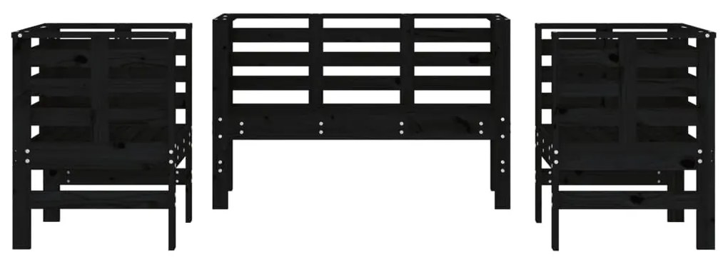 3 pcs conjunto lounge de jardim madeira de pinho maciça preto